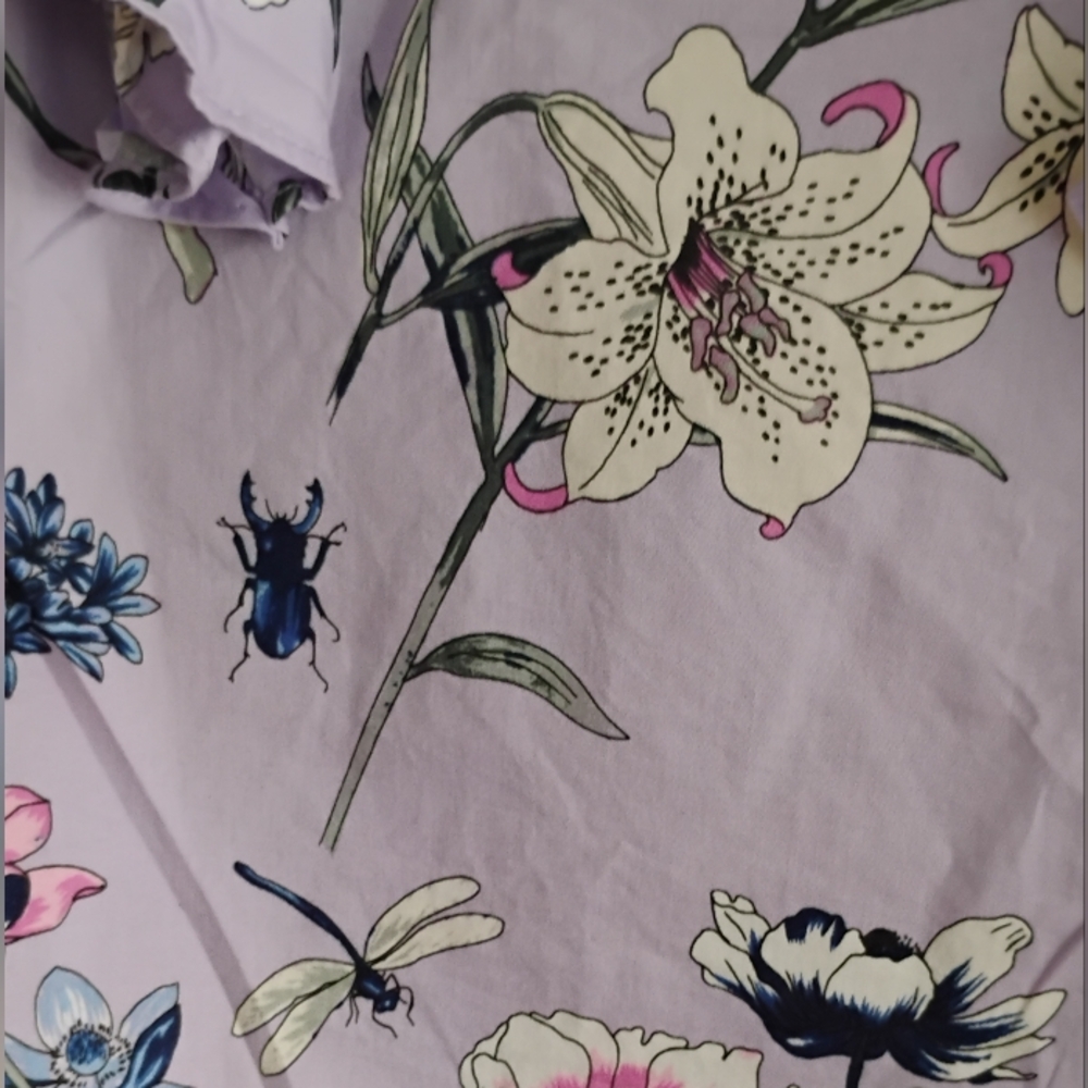 H&M Purple Lilac Pink Floral Bird Botanical Ruffle Balloon Sleeve Top SIZE 14 XL - Picture 8 of 13